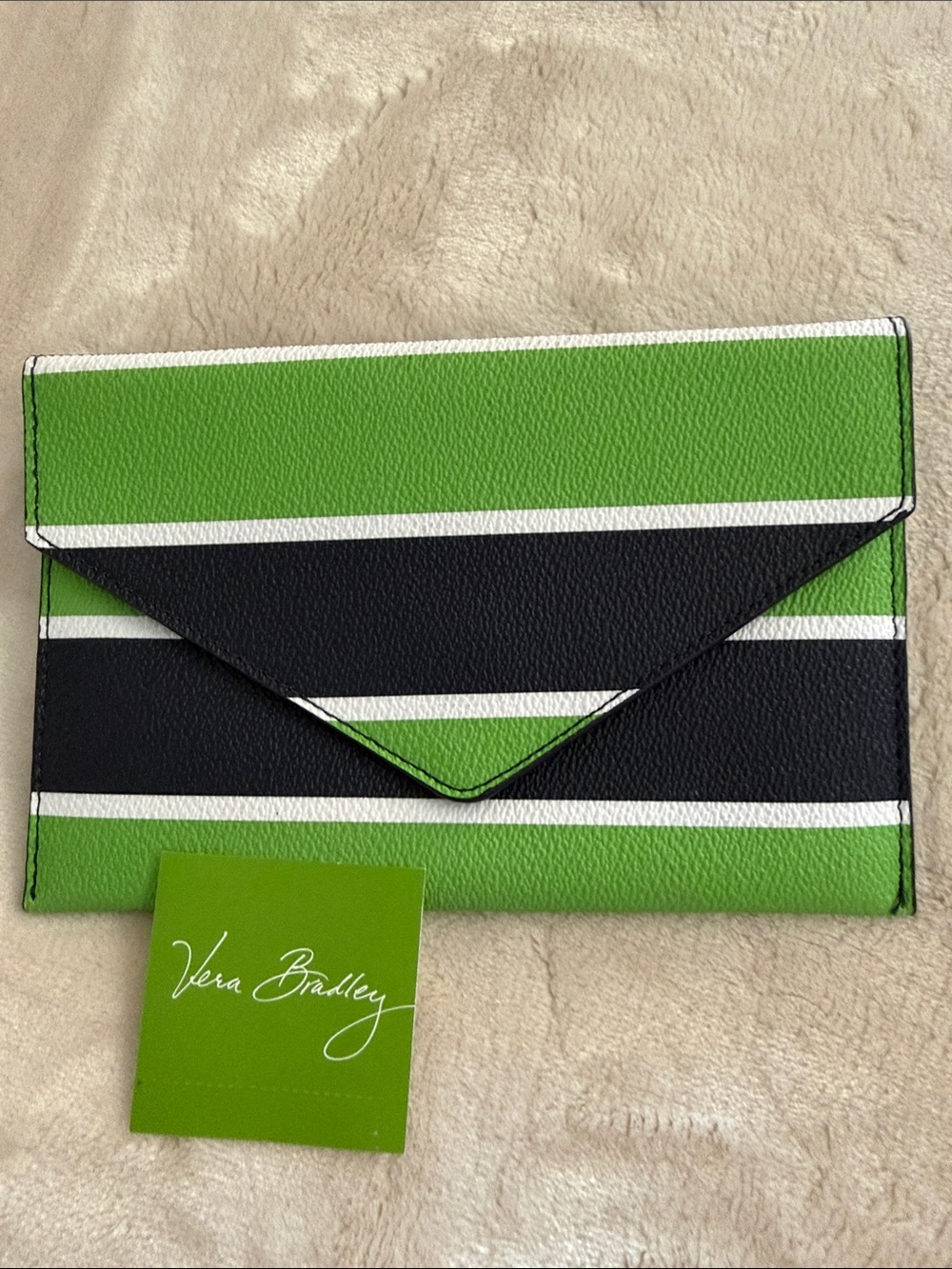 Vera Bradley Green Navy Blue & White Striped Envelope Clutch